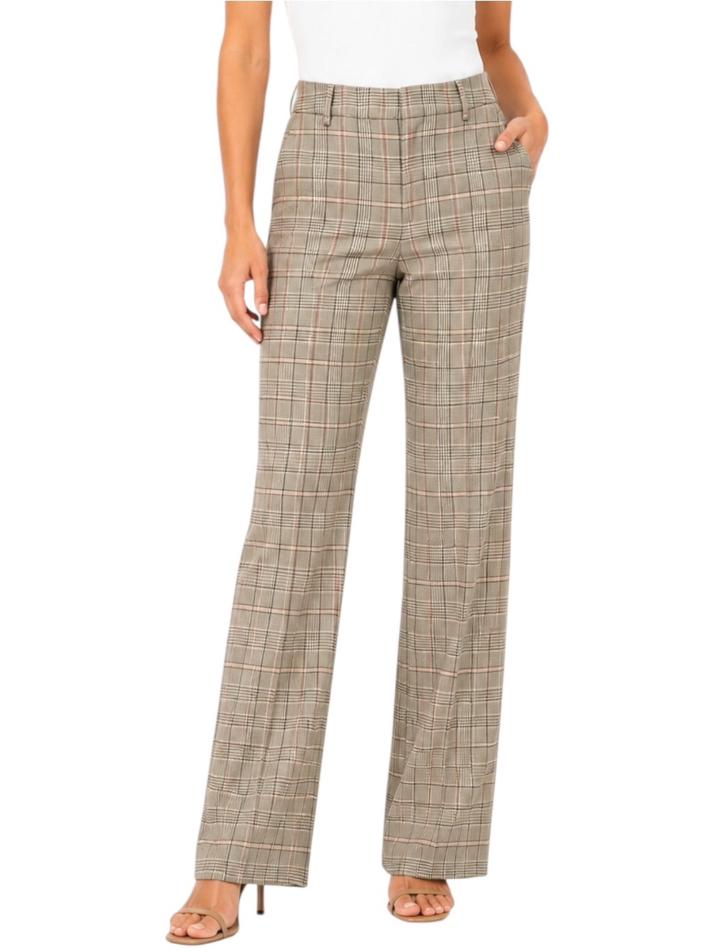 LIZ CLAIBORNE Tan Plaid Straight Leg Pants US 6 Small